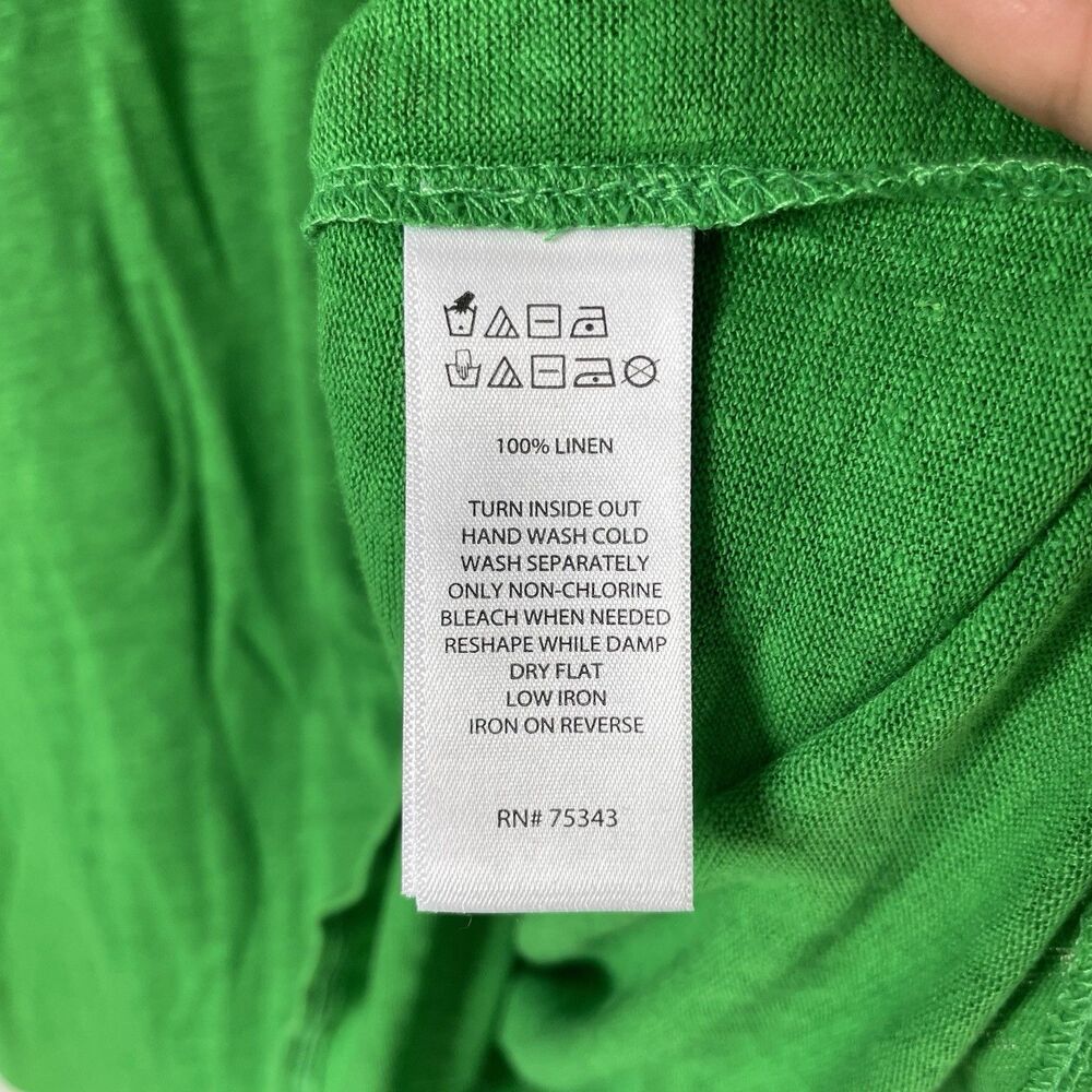 Tahari 100% Linen Blouse Top V Neck Short Sleeve Green Women's Size 3X - Picture 9 of 11